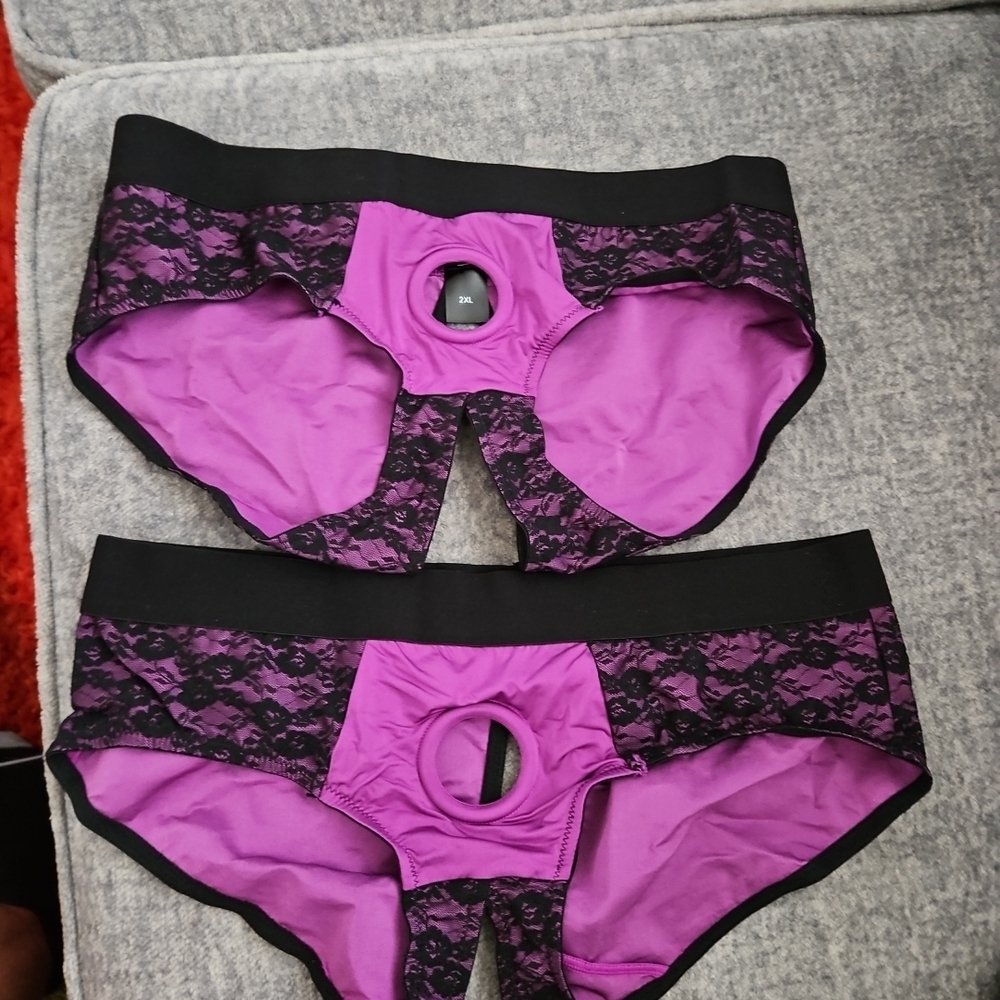 Trans-FTM-Briefs-O-Ring-Straps-On Lacy-Underwear-Panty-Women Sz 2XL Set Of 2